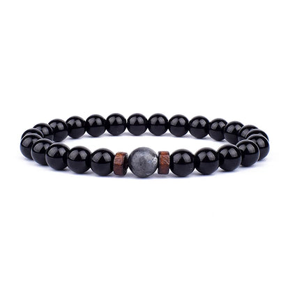 Volcanic Lava Stone Beaded Bracelet with Tibetan Buddha Charm