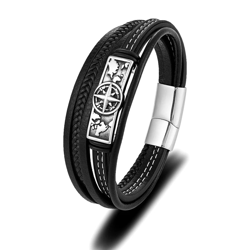 Viking Compass Leather Bracelet