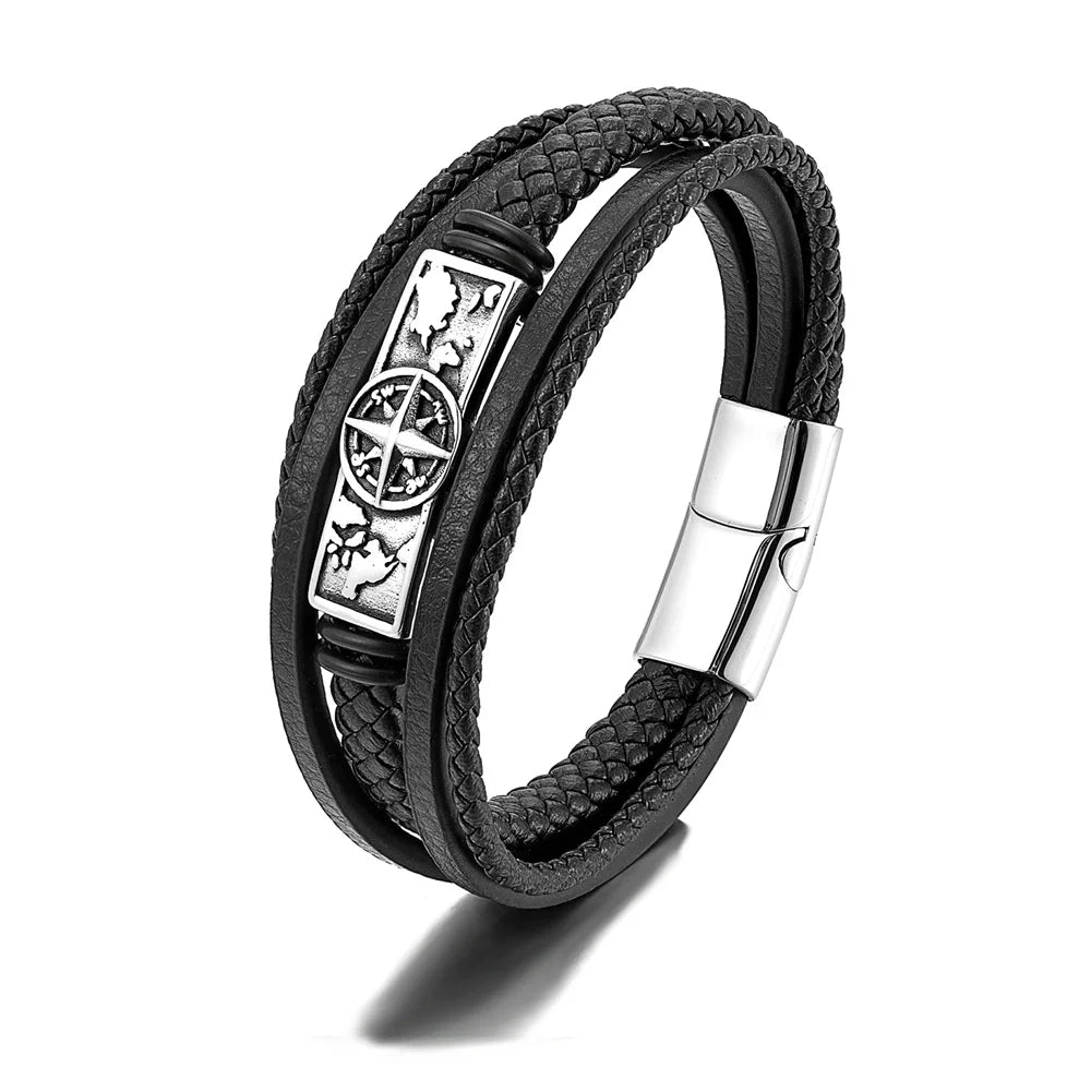 Viking Compass Leather Bracelet