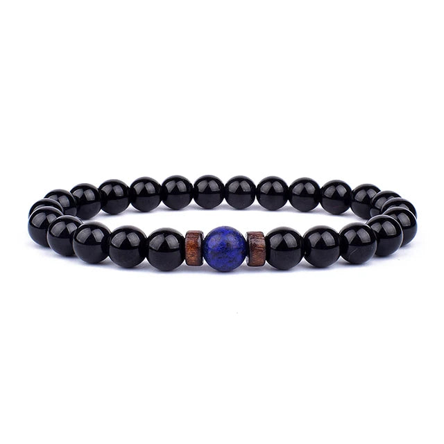 Volcanic Lava Stone Beaded Bracelet with Tibetan Buddha Charm