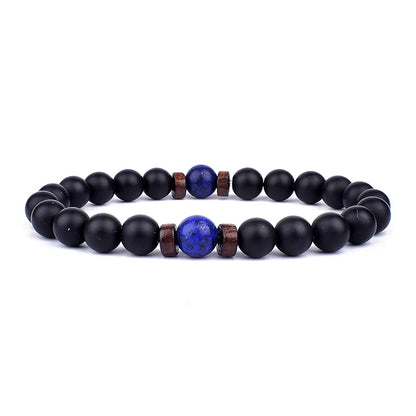 Volcanic Lava Stone Beaded Bracelet with Tibetan Buddha Charm