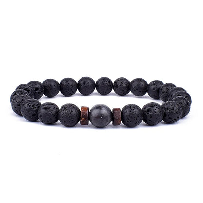 Volcanic Lava Stone Beaded Bracelet with Tibetan Buddha Charm