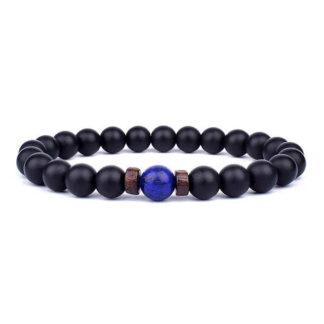 Volcanic Lava Stone Beaded Bracelet with Tibetan Buddha Charm