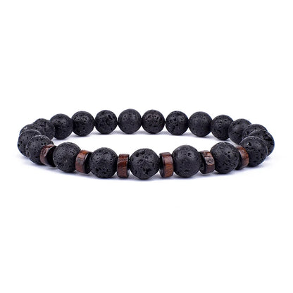 Volcanic Lava Stone Beaded Bracelet with Tibetan Buddha Charm