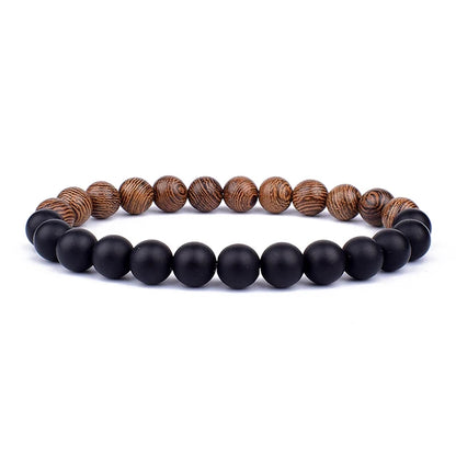 Volcanic Lava Stone Beaded Bracelet with Tibetan Buddha Charm