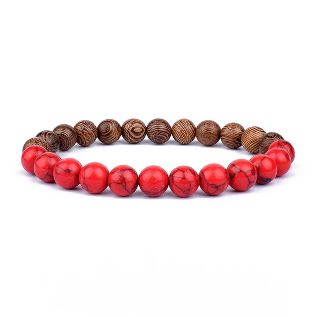 Volcanic Lava Stone Beaded Bracelet with Tibetan Buddha Charm