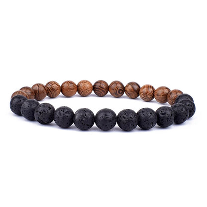 Volcanic Lava Stone Beaded Bracelet with Tibetan Buddha Charm