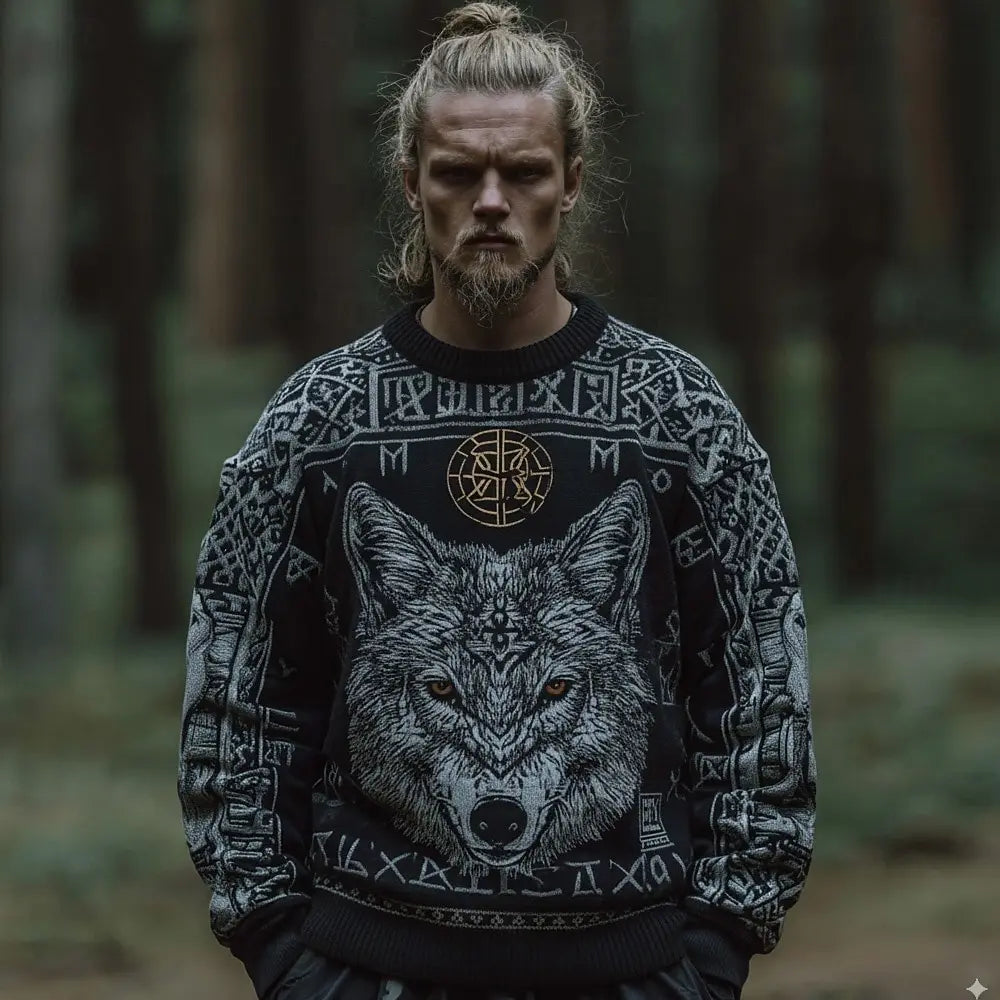 Viking Wolf Guardian Knit Sweater