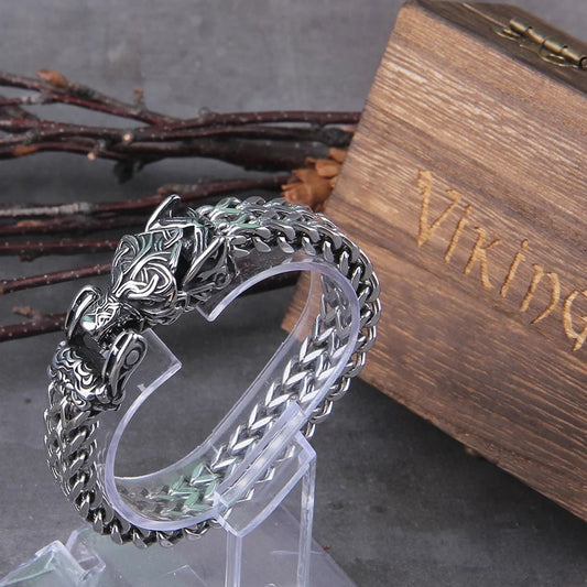 Viking Wolf Bracelet Men's Stainless Steel Mesh Chain Ancient Treasures Ancientreasures Viking Odin Thor Mjolnir Celtic Ancient Egypt Norse Norse Mythology