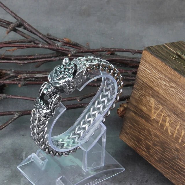 Viking Wolf Bracelet Men's Stainless Steel Mesh Chain Ancient Treasures Ancientreasures Viking Odin Thor Mjolnir Celtic Ancient Egypt Norse Norse Mythology