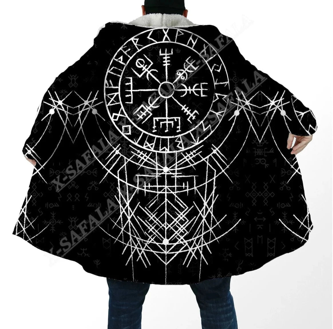 Winter Men Hooded Cloak Viking Tattoo 3D Print Ancient Treasures Ancientreasures Viking Odin Thor Mjolnir Celtic Ancient Egypt Norse Norse Mythology