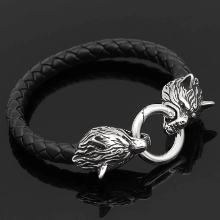 21cm Vikings Fenrir's Head Leather Bracelet Ancient Treasures Ancientreasures Viking Odin Thor Mjolnir Celtic Ancient Egypt Norse Norse Mythology