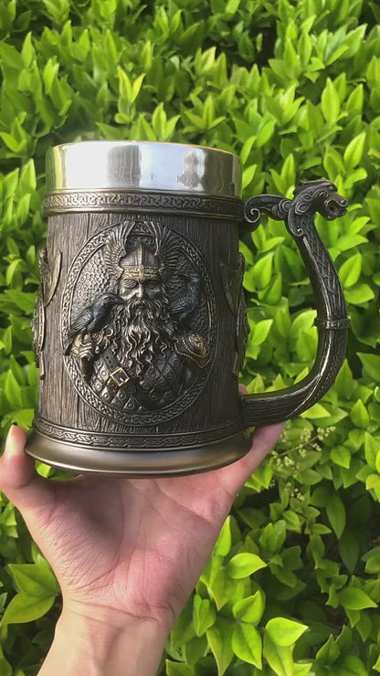 Ancient Treasures' Viking Thor and Odin Heavy Stainless Steel Tankard Mug