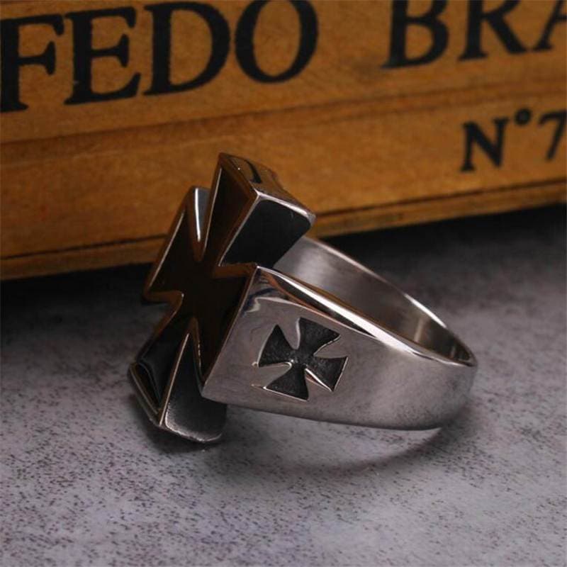 7 Stainless Steel Black Templar Knight Cross Ring