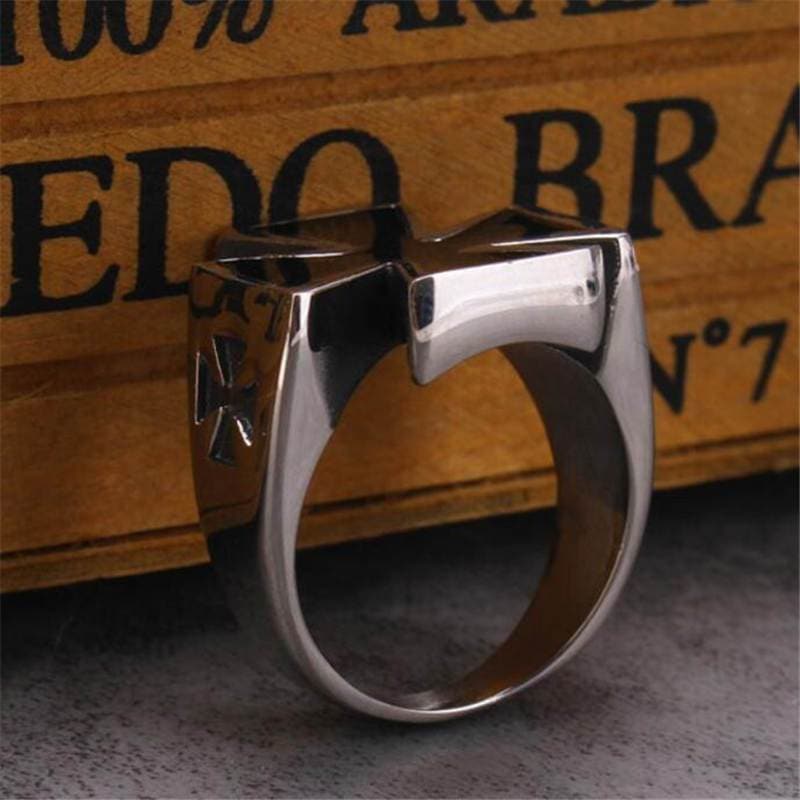 7 Stainless Steel Black Templar Knight Cross Ring