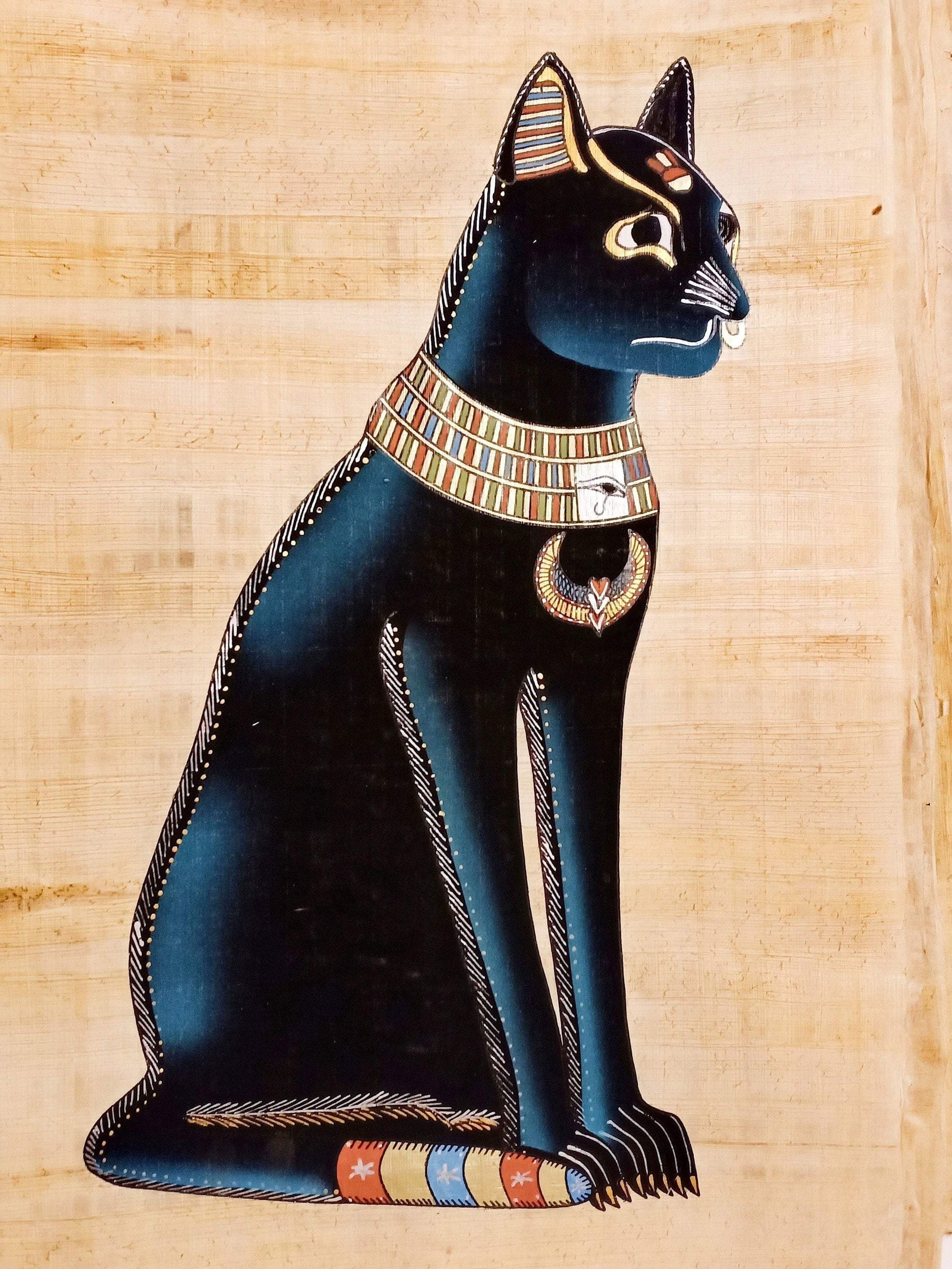 Ancient Egypt Hand-Painted Egyptian Goddess Bastet on Papyrus Ancient Treasures Ancientreasures Viking Odin Thor Mjolnir Celtic Ancient Egypt Norse Norse Mythology