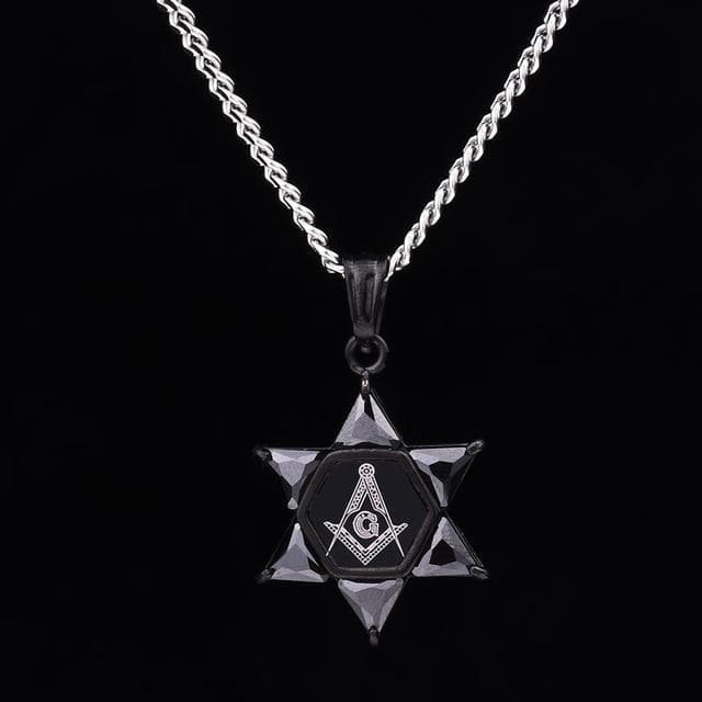 Ancient Greece Black Gun / 60 CM Masonic Star of David Square and Compasses Necklace