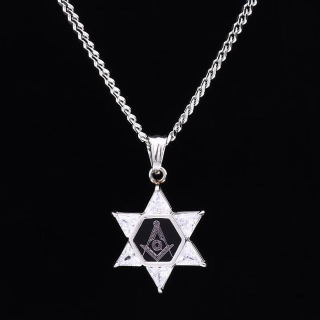 Ancient Greece Silver / 60 CM Masonic Star of David Square and Compasses Necklace