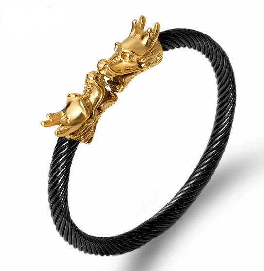 Bangles Black with gold FYSARA Cable Wire Bangle Stainless Steel Dragon Bracelet Black Jewelry Fashion Viking Bracelet Men Wristband Cuff Bracelet Women|Bangles| Ancient Treasures Ancientreasures Viking Odin Thor Mjolnir Celtic Ancient Egypt Norse Norse Mythology