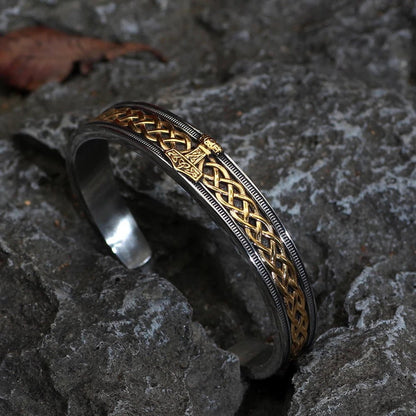 Bangles Gold plated Vikings Thor's Hammer Stainless Steel Bangle Bracelet Ancient Treasures Ancientreasures Viking Odin Thor Mjolnir Celtic Ancient Egypt Norse Norse Mythology
