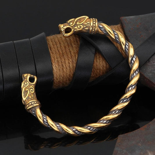Bangles gold Viking Wolf Bangle Stainless steel Nordic Jewelry For Men Amulet Cuff Bracelet With Viking Gift Bag|Bangles| Ancient Treasures Ancientreasures Viking Odin Thor Mjolnir Celtic Ancient Egypt Norse Norse Mythology