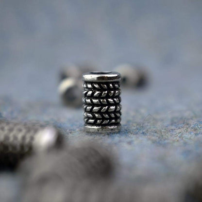 TWIN PACK HERRINGBONE PATTERN PEWTER BEARD BEAD