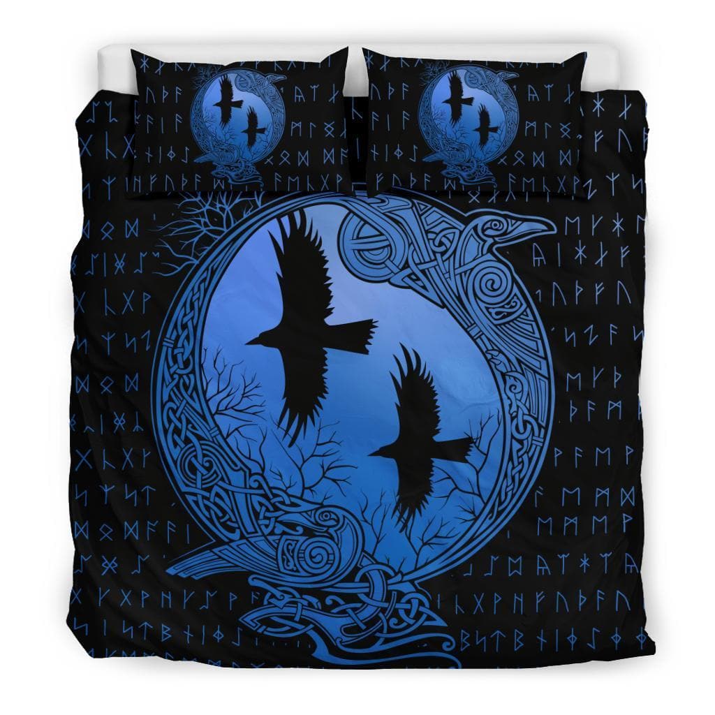 Vikings Huginn and Munnin Blue Duvet Cover and Pillow Cases Set