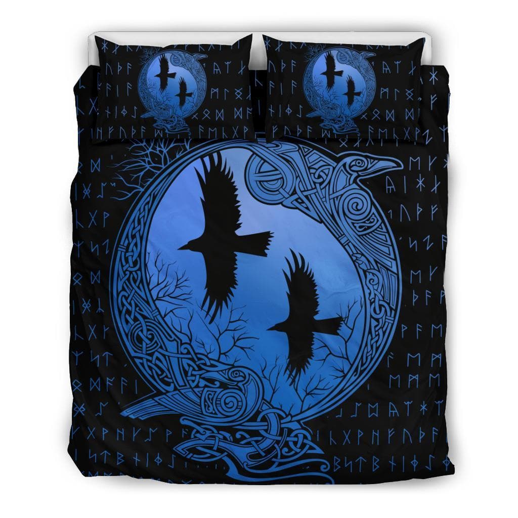 Vikings Huginn and Munnin Blue Duvet Cover and Pillow Cases Set