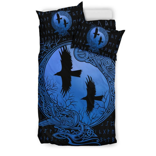 Vikings Huginn and Munnin Blue Duvet Cover and Pillow Cases Set