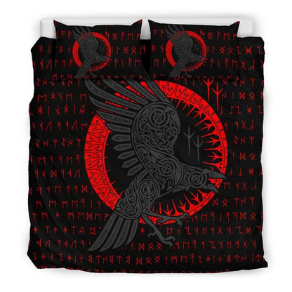 Vikings Huginn and Munnin Red Duvet Cover and Pillow Cases Set