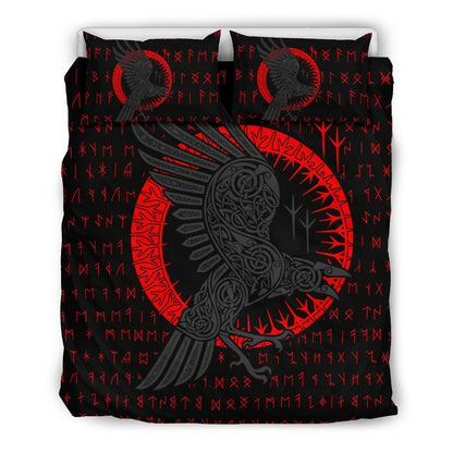 Vikings Huginn and Munnin Red Duvet Cover and Pillow Cases Set