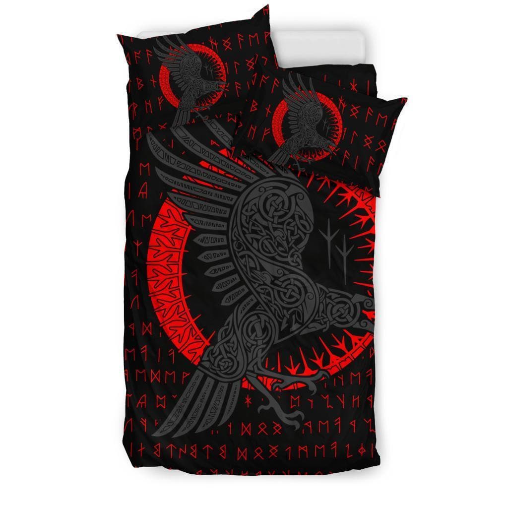 Vikings Huginn and Munnin Red Duvet Cover and Pillow Cases Set