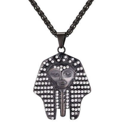 Black Gun Plated Ancient Egypt Pharaoh Pendant Head Necklace