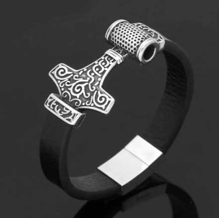 Bracelet Nordic Mjolnir Leather Bracelet Ancient Treasures Ancientreasures Viking Odin Thor Mjolnir Celtic Ancient Egypt Norse Norse Mythology