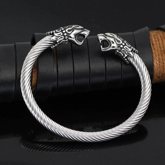 Bracelet Vikings Wolf Head Stainless Steel Bangle Bracelet Ancient Treasures Ancientreasures Viking Odin Thor Mjolnir Celtic Ancient Egypt Norse Norse Mythology