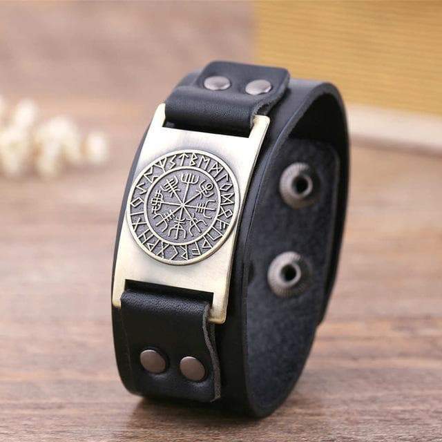 Bracelets Black Leather & Bronze Metal Leather Viking Vegvisir Bracelet Ancient Treasures Ancientreasures Viking Odin Thor Mjolnir Celtic Ancient Egypt Norse Norse Mythology