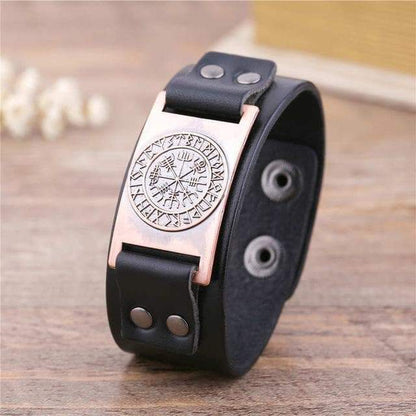 Bracelets Black Leather & Copper Metal Leather Viking Vegvisir Bracelet Ancient Treasures Ancientreasures Viking Odin Thor Mjolnir Celtic Ancient Egypt Norse Norse Mythology