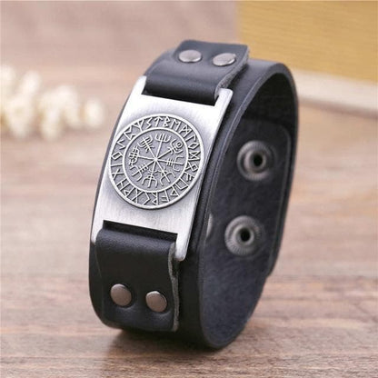 Bracelets Black Leather & Silver Metal Leather Viking Vegvisir Bracelet Ancient Treasures Ancientreasures Viking Odin Thor Mjolnir Celtic Ancient Egypt Norse Norse Mythology