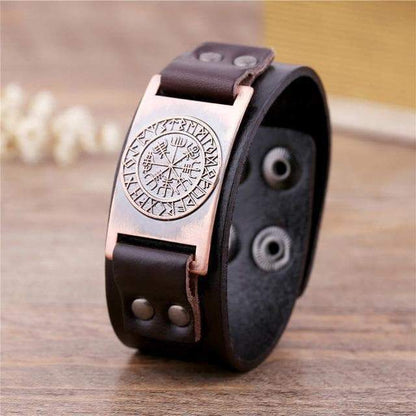 Bracelets Brown Leather & Copper Metal Leather Viking Vegvisir Bracelet Ancient Treasures Ancientreasures Viking Odin Thor Mjolnir Celtic Ancient Egypt Norse Norse Mythology