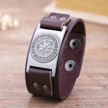 Bracelets Brown Leather & Silver Metal Leather Viking Vegvisir Bracelet Ancient Treasures Ancientreasures Viking Odin Thor Mjolnir Celtic Ancient Egypt Norse Norse Mythology