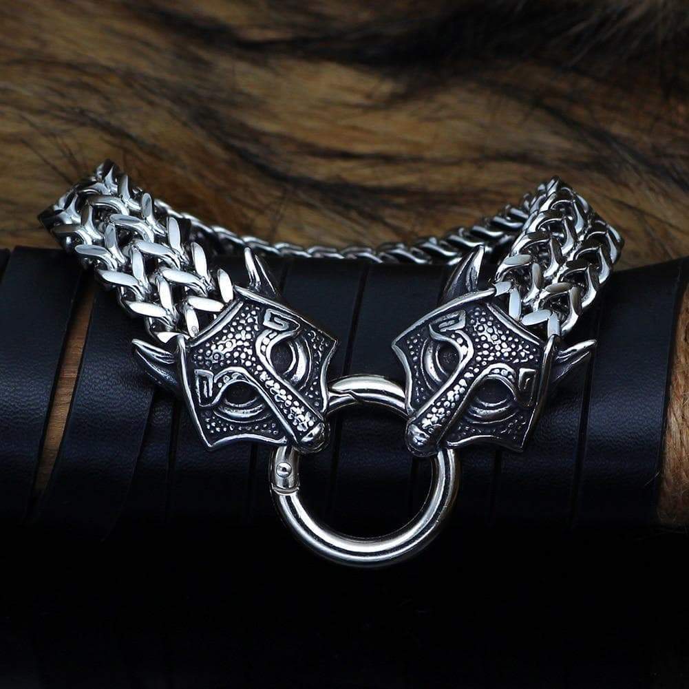 Bracelets ficelle et chaîne Bracelet à breloque loup Viking, en acier inoxydable, lien Punk, bijoux de motard, cadeau Viking Ancient Treasures Ancientreasures Viking Odin Thor Mjolnir Celtic Ancient Egypt Norse Norse Mythology