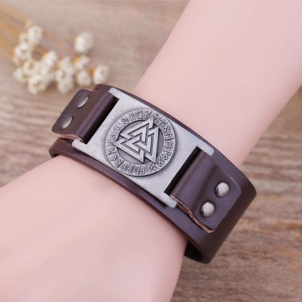 Bracelets Leather Viking Valknut Arm Cuff Ancient Treasures Ancientreasures Viking Odin Thor Mjolnir Celtic Ancient Egypt Norse Norse Mythology