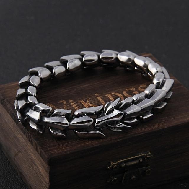 Bracelets Silver / 19 CM / 7 INCHES Viking Skeletal Dragon Bracelet Ancient Treasures Ancientreasures Viking Odin Thor Mjolnir Celtic Ancient Egypt Norse Norse Mythology