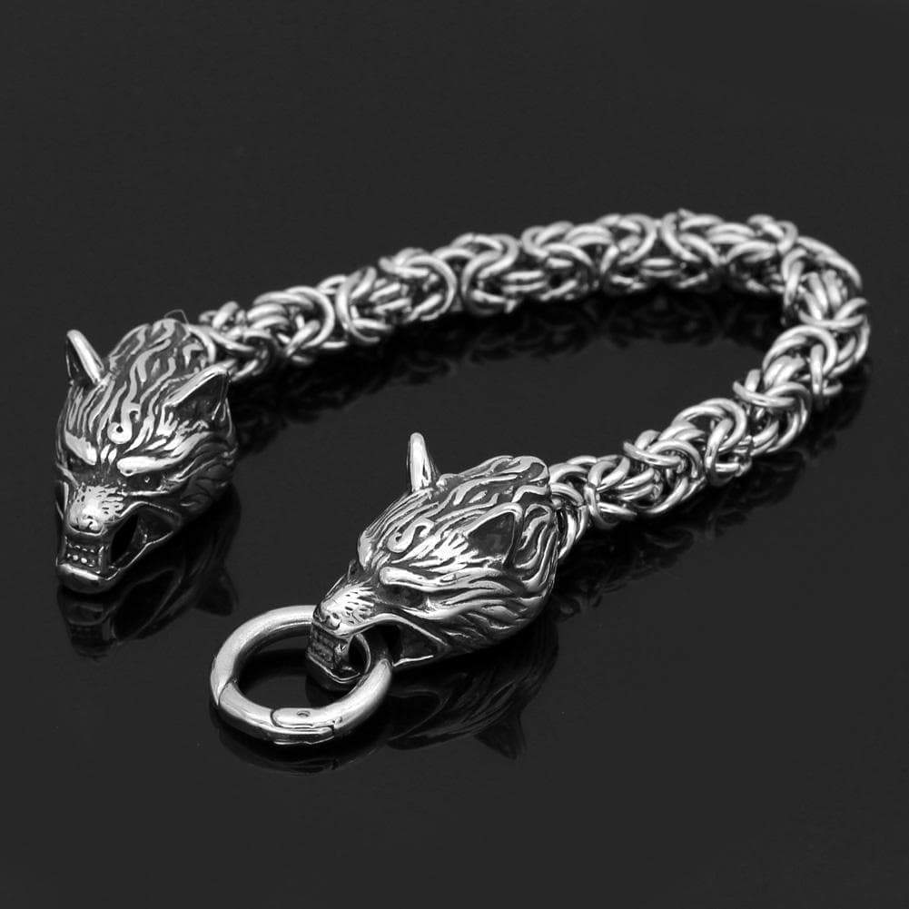 Bracelets Solid Stainless Steel Handmade King's Chain Wolf Head Bracelet Ancient Treasures Ancientreasures Viking Odin Thor Mjolnir Celtic Ancient Egypt Norse Norse Mythology