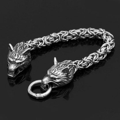 Bracelets Solid Stainless Steel Handmade King's Chain Wolf Head Bracelet Ancient Treasures Ancientreasures Viking Odin Thor Mjolnir Celtic Ancient Egypt Norse Norse Mythology