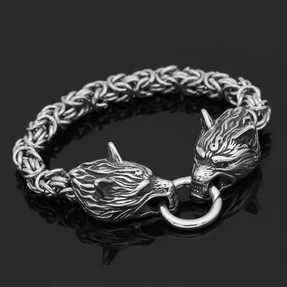 Bracelets Solid Stainless Steel Handmade King's Chain Wolf Head Bracelet Ancient Treasures Ancientreasures Viking Odin Thor Mjolnir Celtic Ancient Egypt Norse Norse Mythology