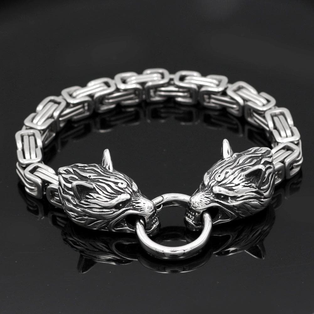 Bracelets Solid Stainless Steel King's Chain Wolf Head Bracelet Ancient Treasures Ancientreasures Viking Odin Thor Mjolnir Celtic Ancient Egypt Norse Norse Mythology