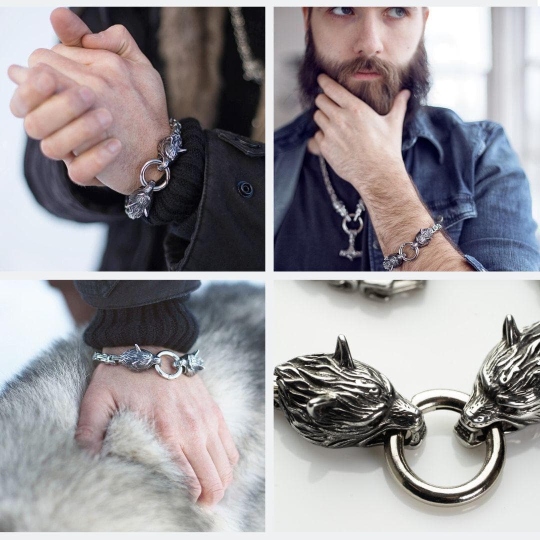 Bracelets Solid Stainless Steel King's Chain Wolf Head Bracelet Ancient Treasures Ancientreasures Viking Odin Thor Mjolnir Celtic Ancient Egypt Norse Norse Mythology