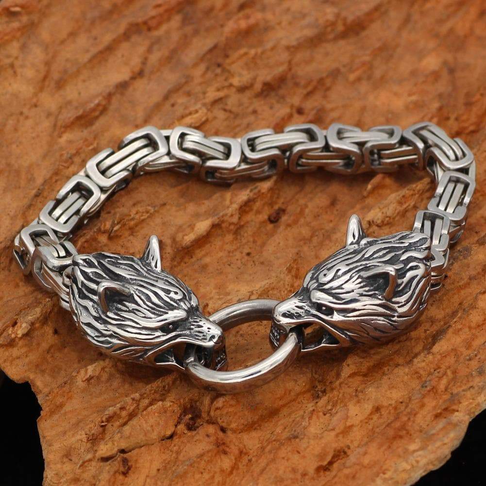 Bracelets Solid Stainless Steel King's Chain Wolf Head Bracelet Ancient Treasures Ancientreasures Viking Odin Thor Mjolnir Celtic Ancient Egypt Norse Norse Mythology