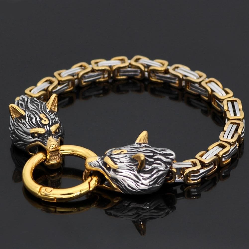 Bracelets Solid Stainless Steel King's Chain Wolf Head Bracelet Ancient Treasures Ancientreasures Viking Odin Thor Mjolnir Celtic Ancient Egypt Norse Norse Mythology